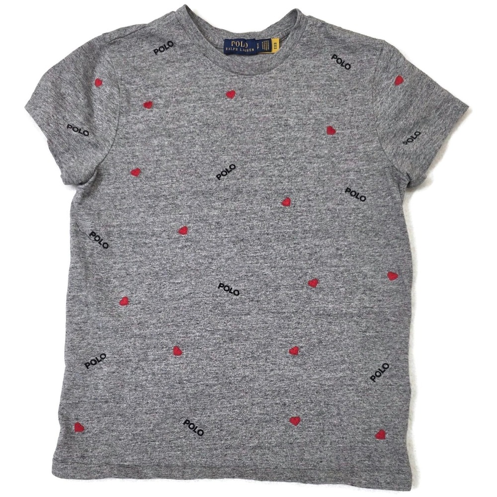 Polo Ralph Lauren Shirt Gray Heart Logo‎ Short Sleeve Embroidered Twee Layering